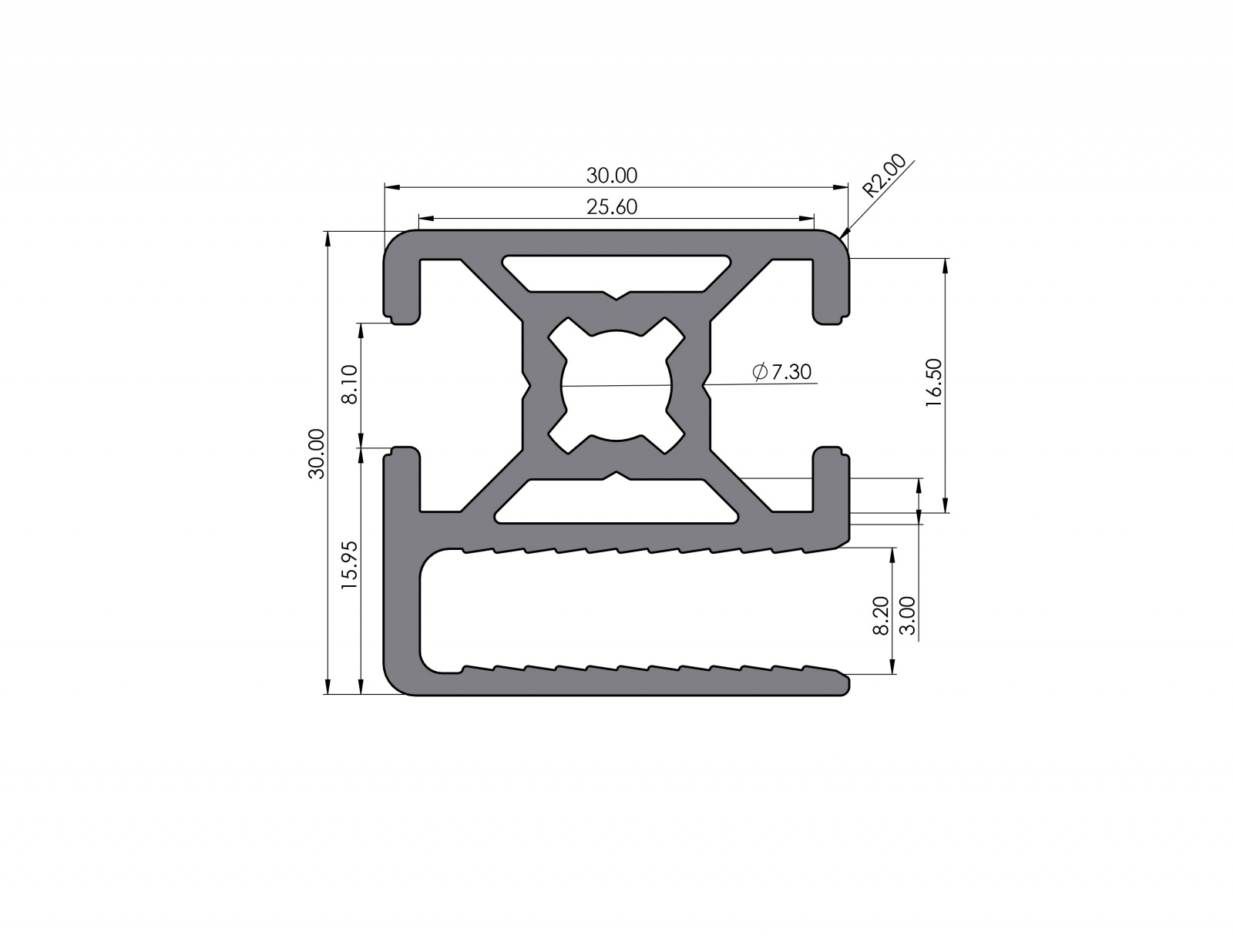 Protective grid profile 30x30 groove 8 B-type